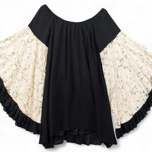 Noa Elle Dress Sz S Black Lace Boho Flare Sleeve Festival Made in USA Fairycore